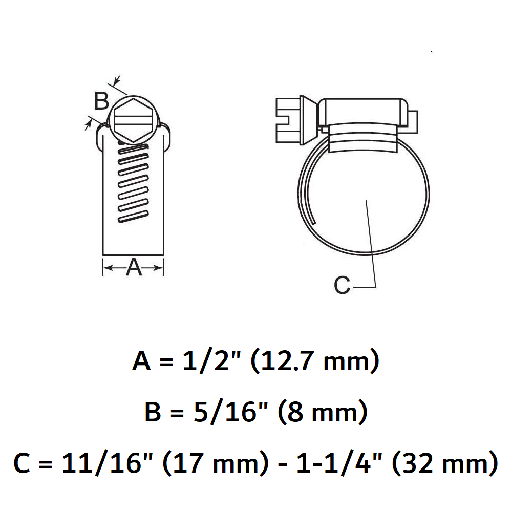 Stainless Steel Hose Clamp (#12) - 11/16" 1-1/4"