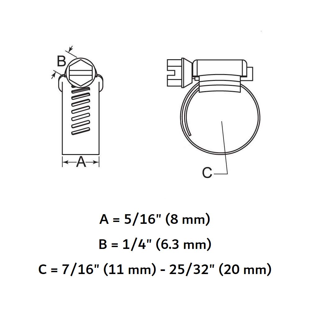 Stainless Steel Mini Hose Clamp (#6) - 7/16" - 25/32"