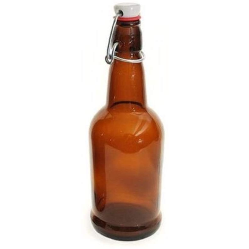 EZ Cap Beer Bottles - 16 oz, Amber - Single Bottle with Cap