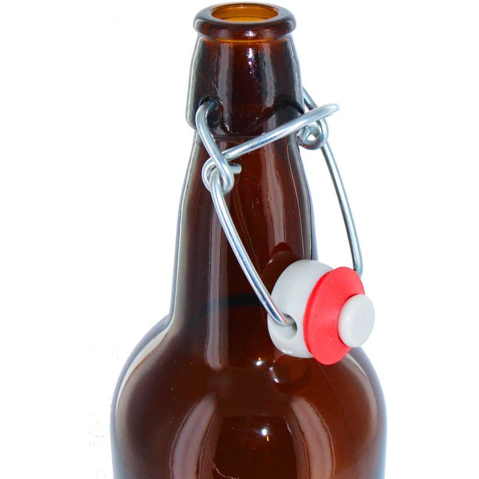 EZ Cap Beer Bottles - 16 oz, Amber - Single Bottle with Cap