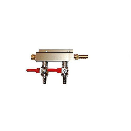 2 Way CO2 Distribution Block Manifold (Splitter) with 1/4" Barbs