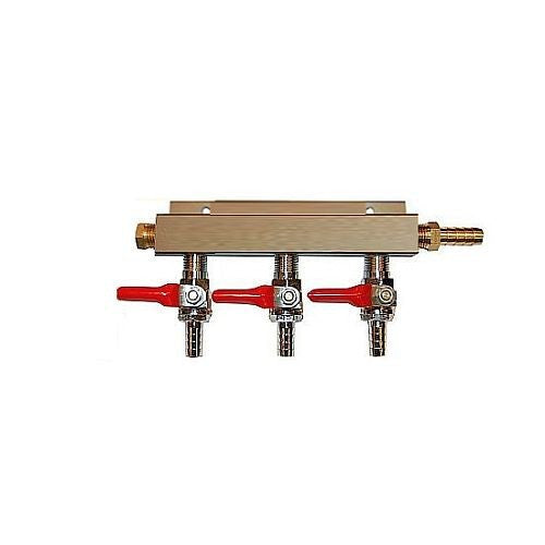 3 Way CO2 Distribution Block Manifold (Splitter) with 1/4" Barbs
