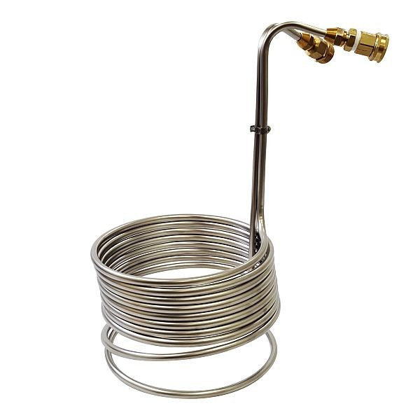 Super Efficient Stainless Steel Immersion Wort Chiller 3/8" x 25' - w/Brass GH Fittings