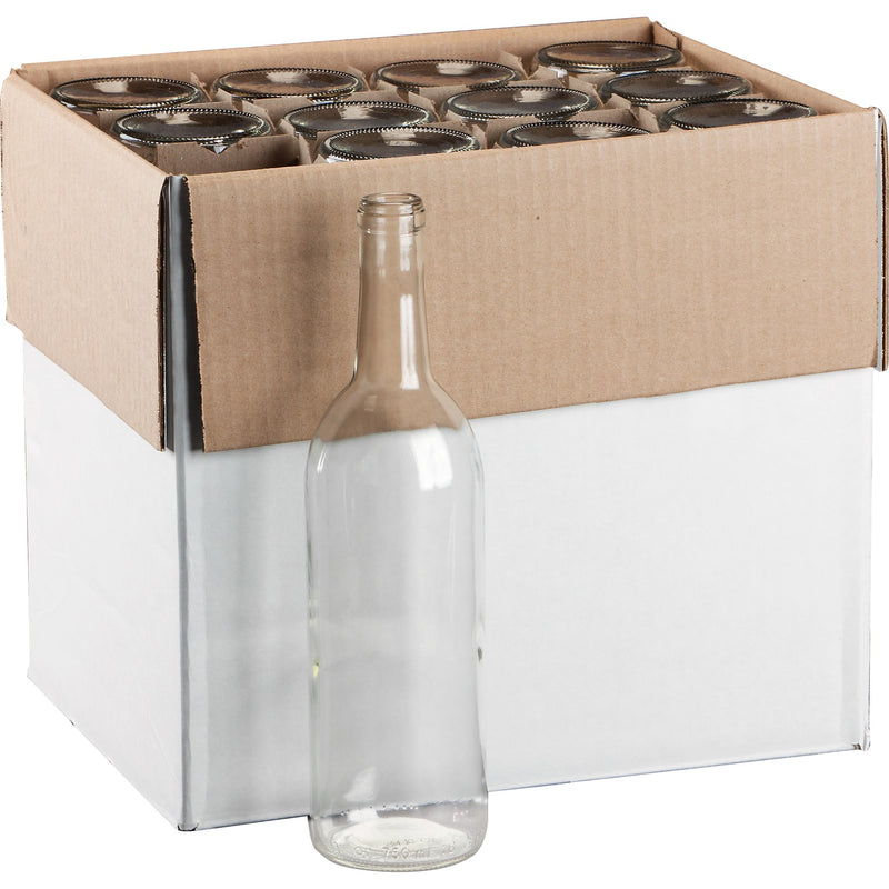 Bordeaux Wine Bottles - 750 ml, Clear, Flat Bottom - Case of 12