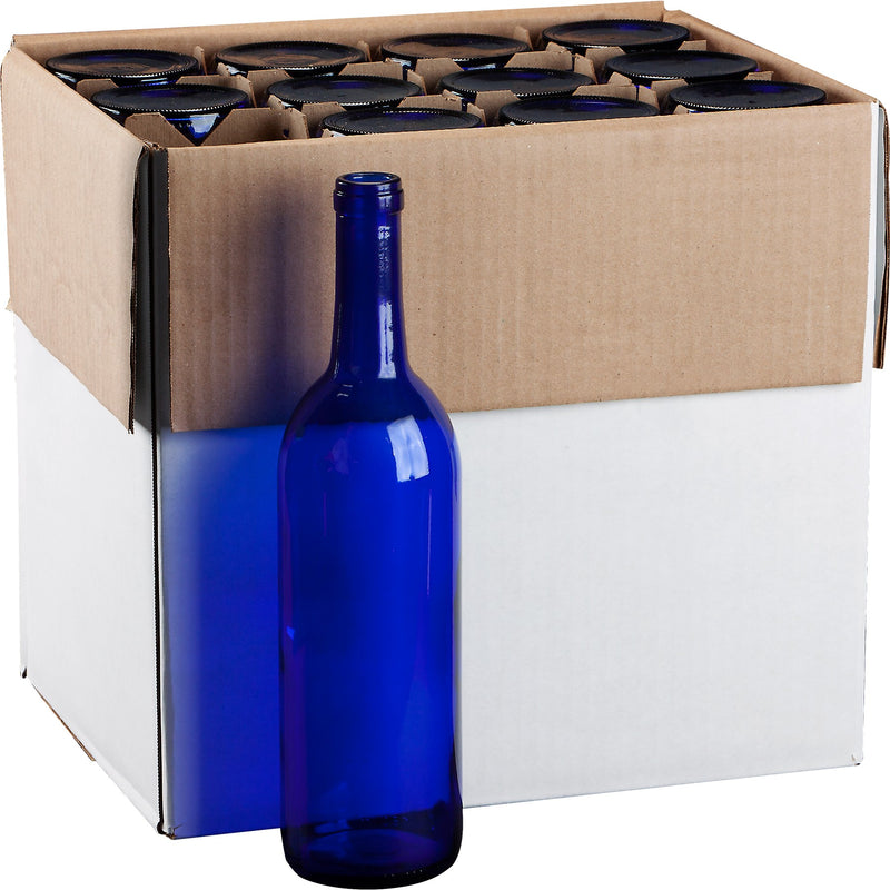 Bordeaux Wine Bottles - 750 ml, Cobalt Blue - Case of 12